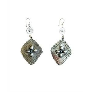 NEW BOHO SOL women's sterling diamond concho earrings in silver